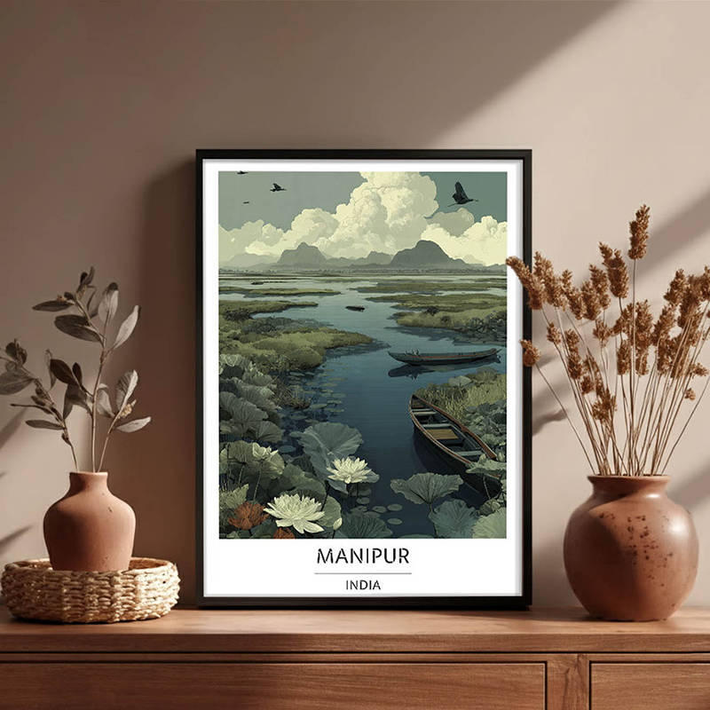 Whispers of Loktak Waters Manipur Wall Art With Black Frame - Small