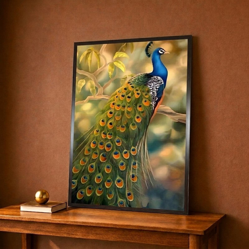 Graceful Peacock Perch Canvas Wall Painting