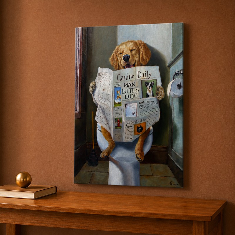 Newspaper Dog Canvas Wall Painting