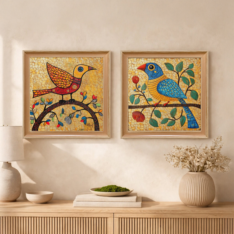 Madhubhani Birds I Wall Art - Set Of Two