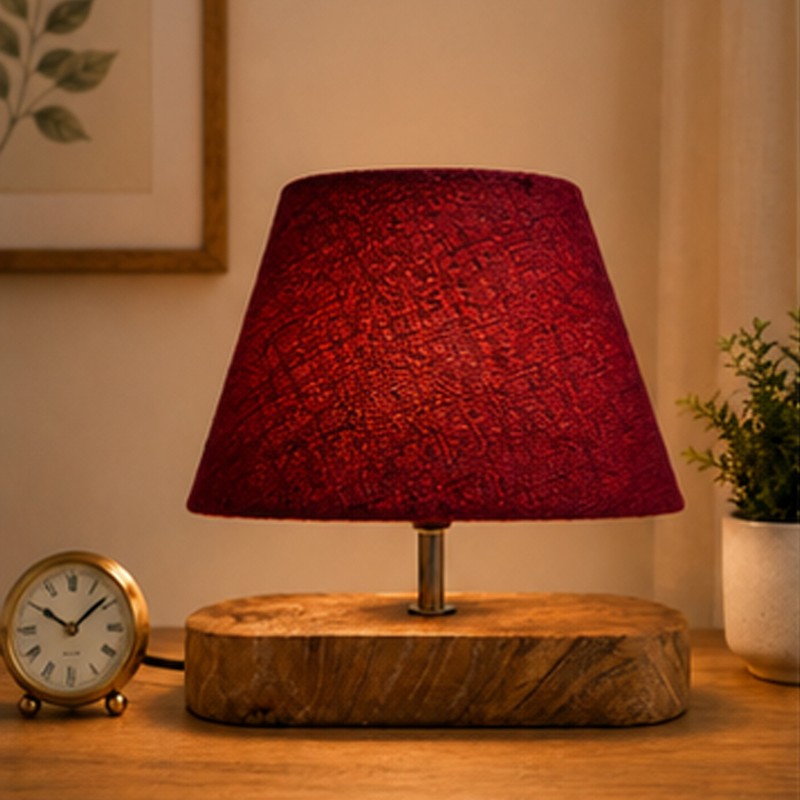 Cambium Wooden Table Lamp - Maroon