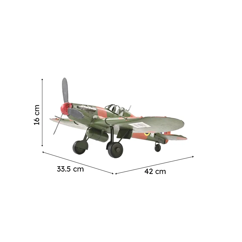 Aeroplane showpiece with dimensions marked on a white background