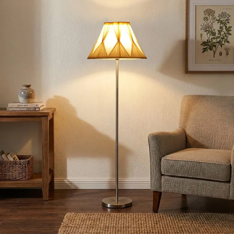 Cream Tapered Diamond Weave Cotton Floor Lamp