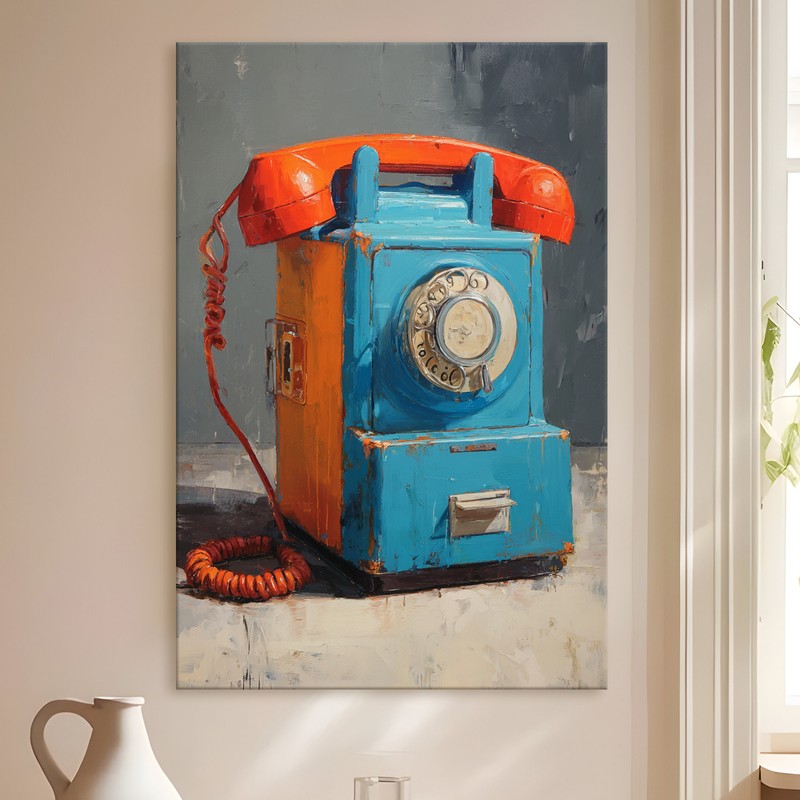 Retro Telephone Gallery Wrapped Canvas Wall Painting