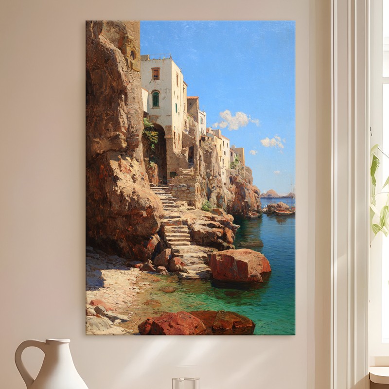 Seaside Stairway Gallery Wrapped Canvas Wall Painting