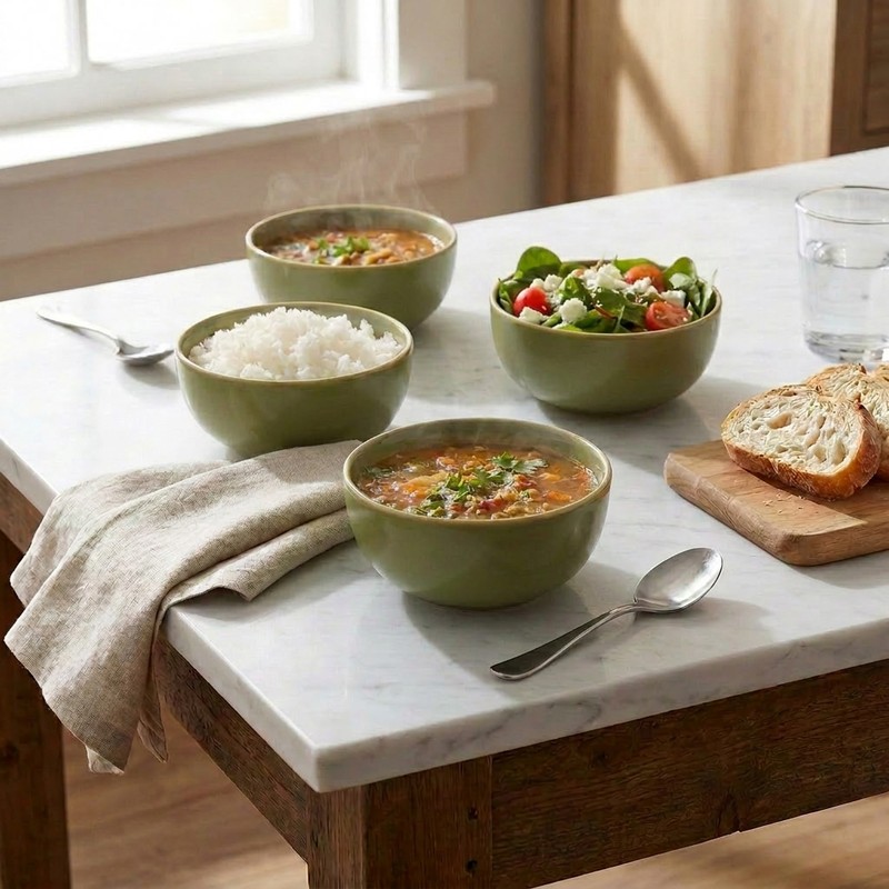 Harvest Harmony Ceramic Snack Bowls (Green/200 mL) - Set of Four - Size