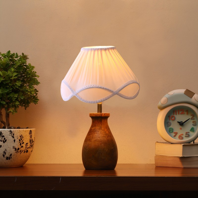 Calyptra Wooden Table Lamp - White