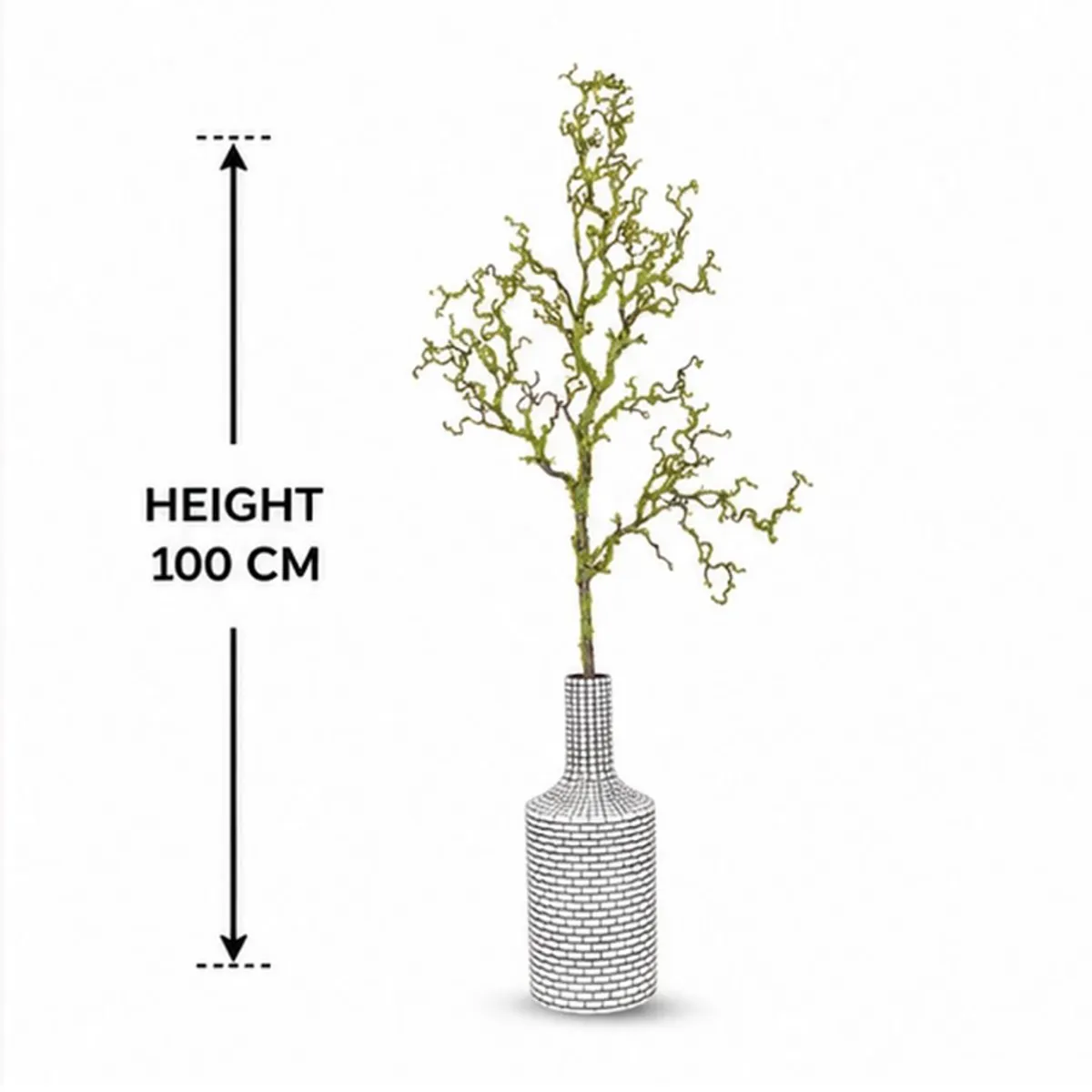 Full artificial curly willow plant shown with height reference