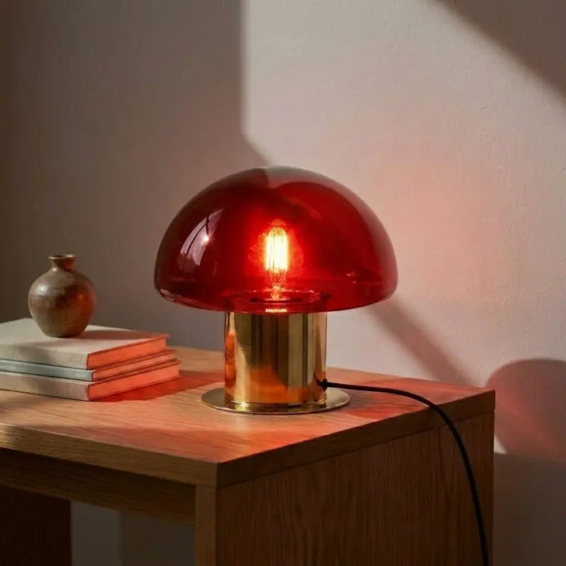 Ruby Mushroom Glass Table Lamp