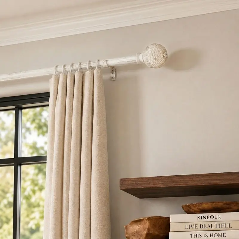 Rodline Extendable Curtain Rod with Beaded Finial & Bracket - S