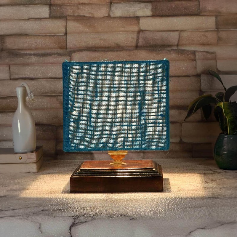 Trabecula Wooden Table Lamp - Blue