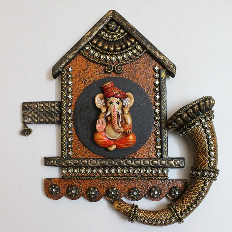 Full front view of Divine Ganesha wall accent with ornate free-form silhouette