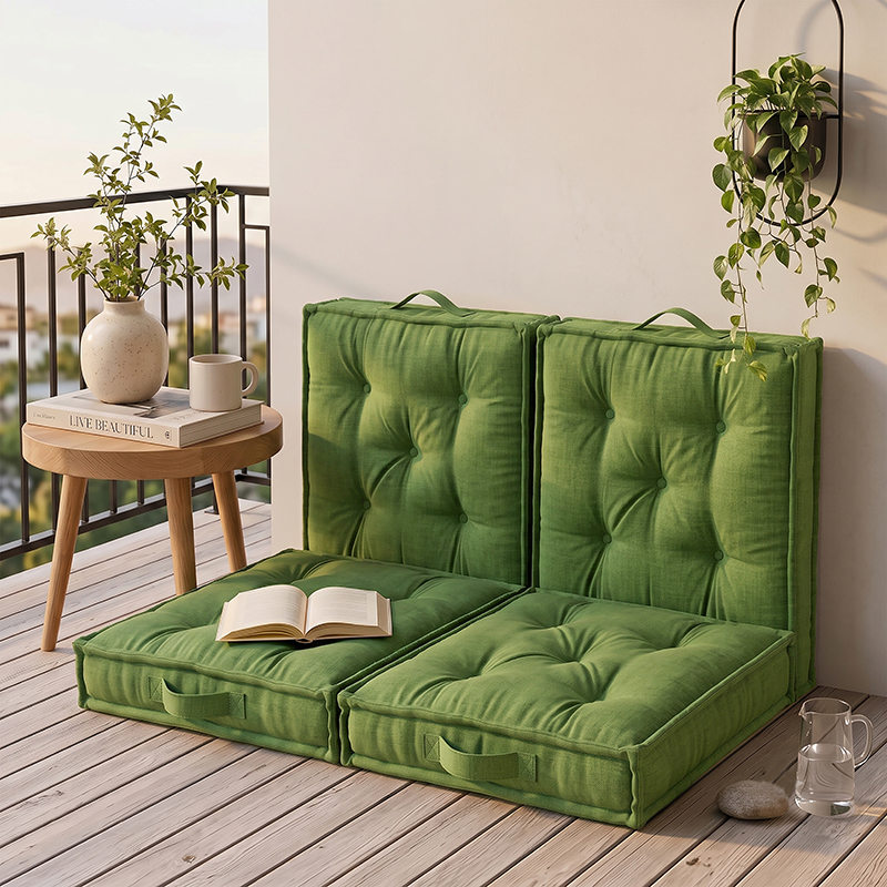 Lounge Bloom Floor Cushion (Green) - Set of Four - 16 x 16 Inches