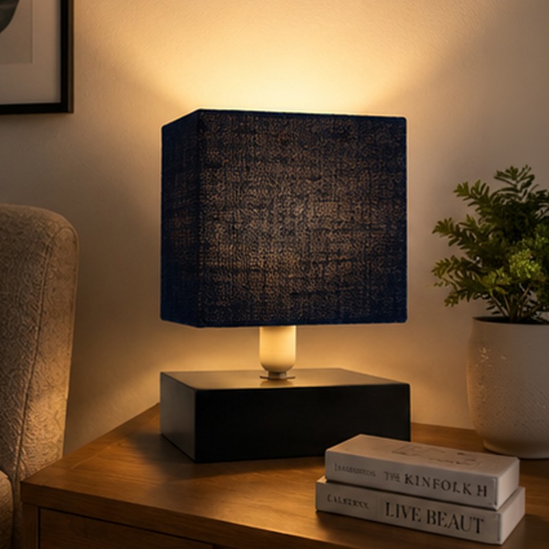 Buckram Wooden Table Lamp - Blue
