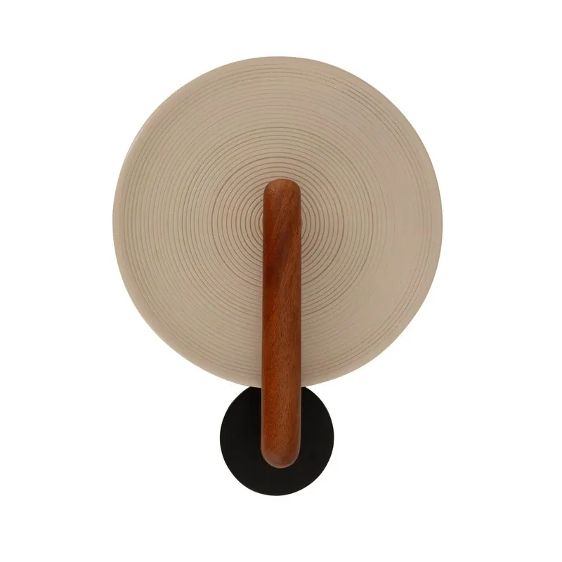 Front product shot of wood wall lamp on a white background