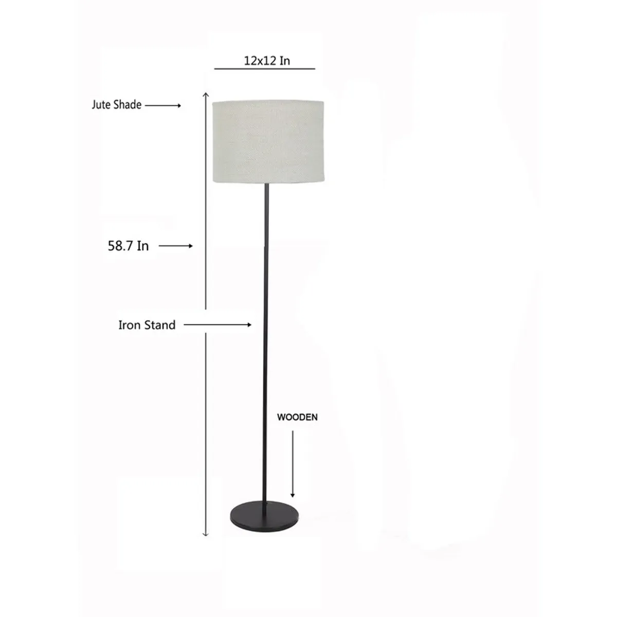 Floor lamp shown against a white background in a size reference graphic