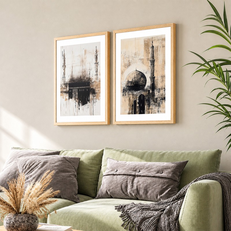 Taj Serenity Wall Art With Frame (250 GSM) - Set of Two