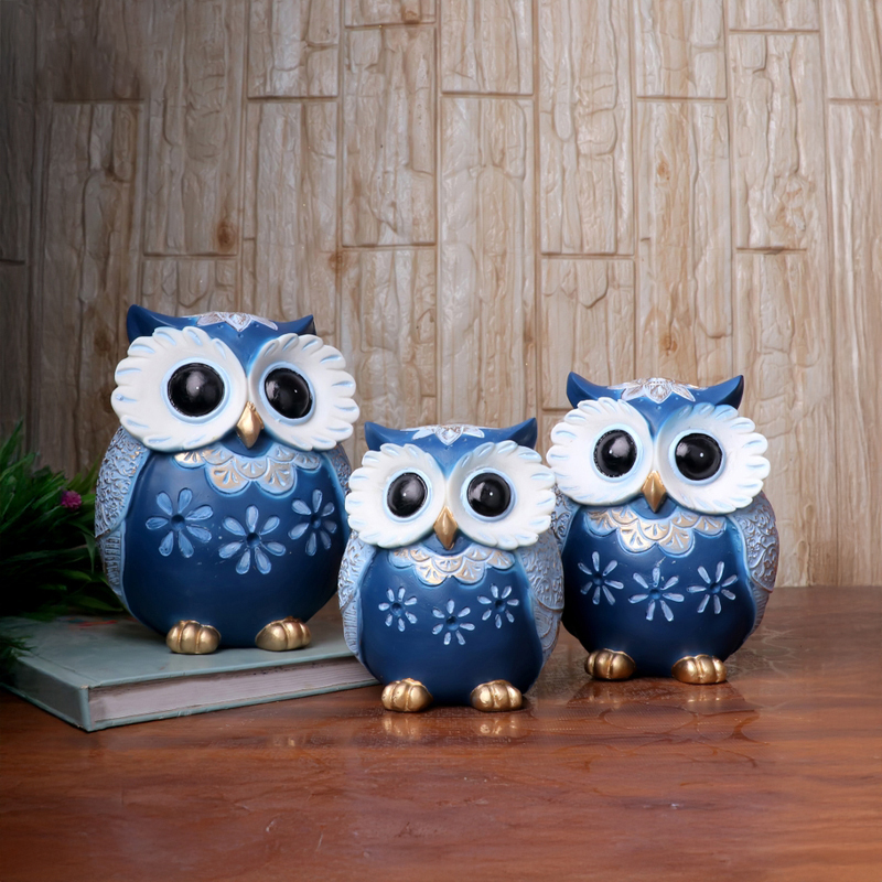 Great Horned Owl Showpiece (Blue) - Set of Three