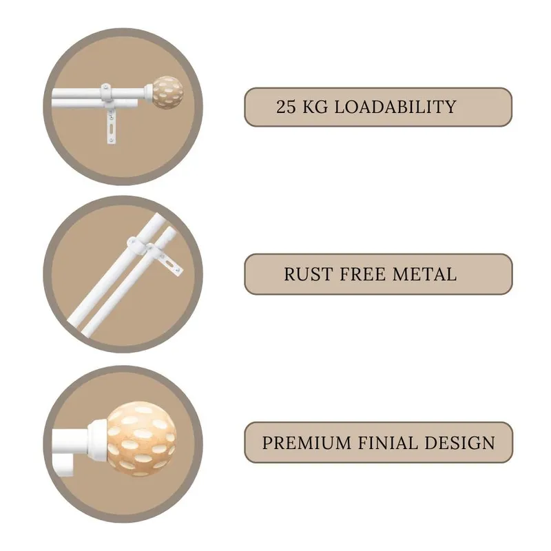 Product detail graphic showing the rod, finial and bracket design.