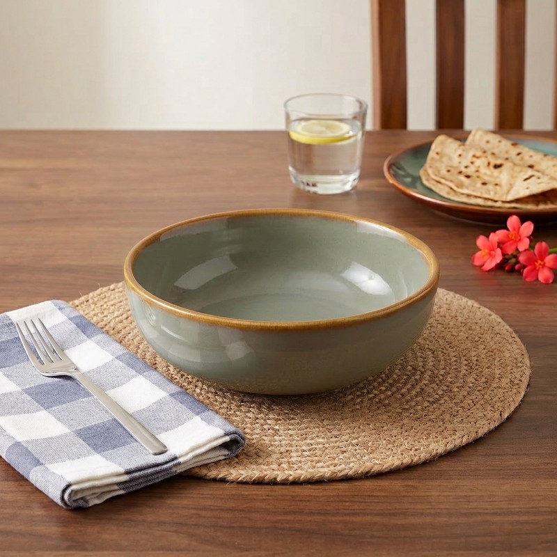 Feast Ready Ceramic Serving Bowl (Grey & Brown) - 750 mL - 750 mL