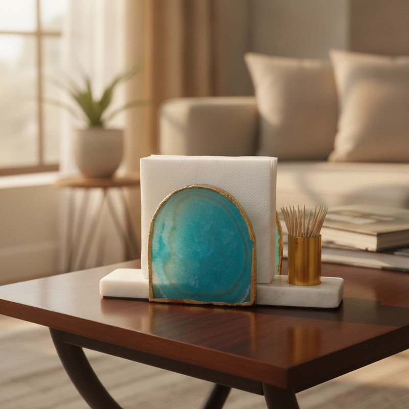 Tidal Arch Marble Tissue Holder - Blue