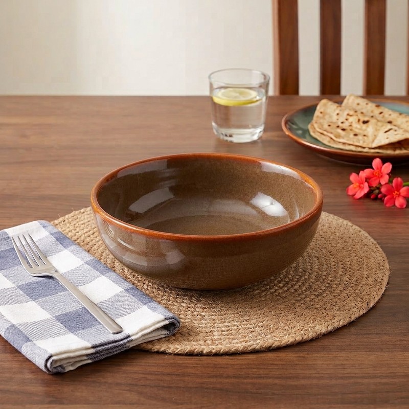 Dining Delight Ceramic Serving Bowl (Brown) - 750 mL - 750 mL