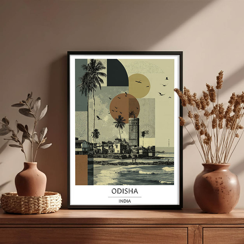 Jagannath Heritage Square Odisha Wall Art With Black Frame - Small