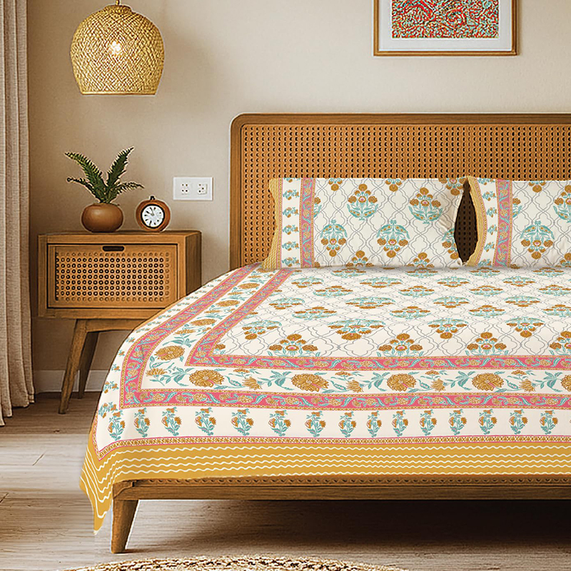 Urban Space CottonMuse Cotton Bedsheet (Peach) - 200 TC - Queen/Double