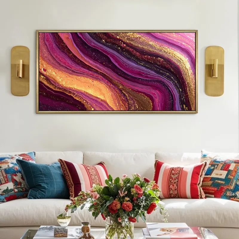 Magenta Aurora Waves Canvas Wall Painting