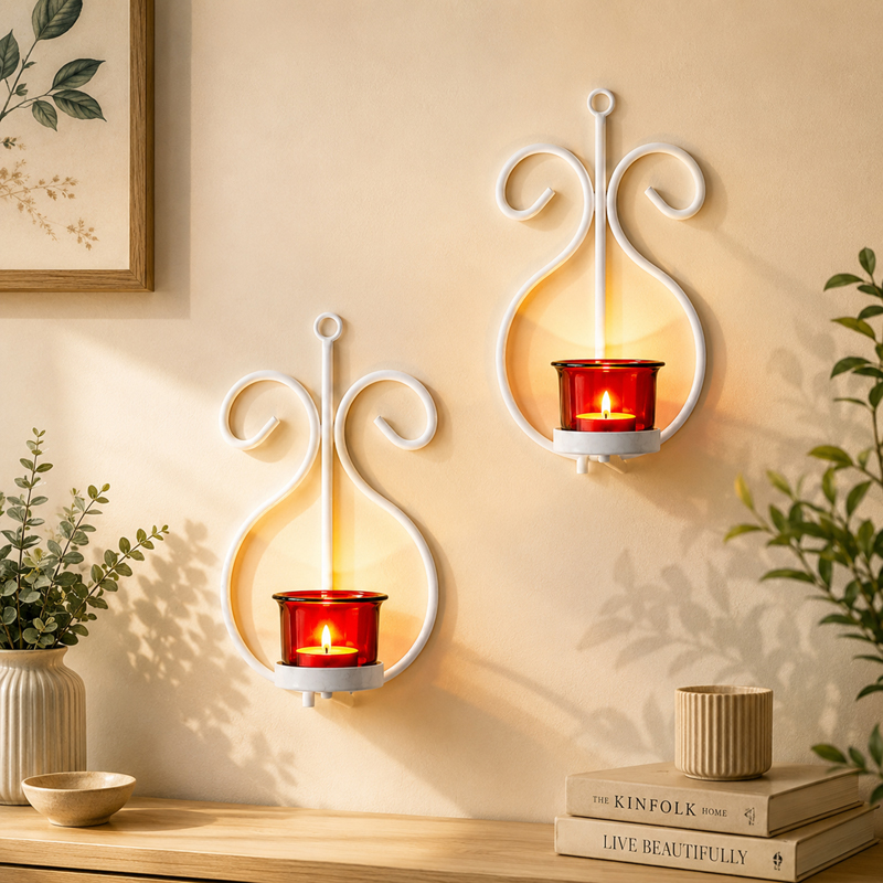 Seina White Frame Sconce Candle Holder (Red) - Set Of Two