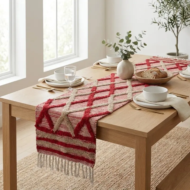 Table Trail Cotton Table Runner - Maroon - 2 Seater