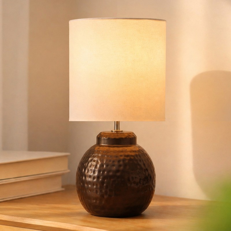 Lanai Pastha Fabric Table Lamp - White,Copper