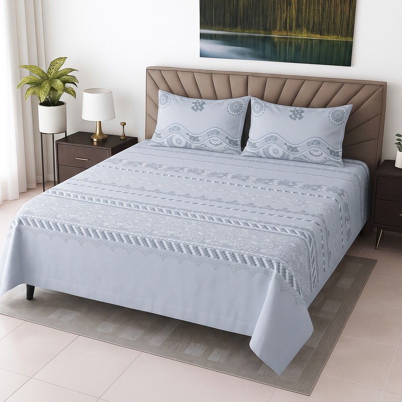 Lunara Cotton Bedsheet - Blue - King