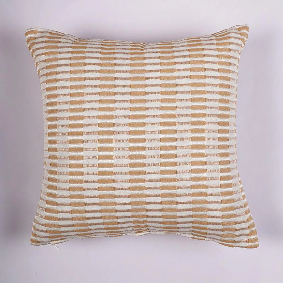 Square orange and white striped cushion cover shown flat