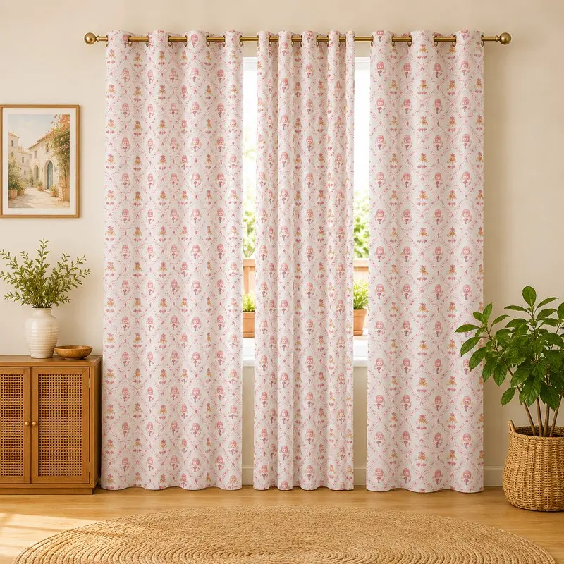 Dreamzy Printed Cotton Curtains (Orange) - Set of Three