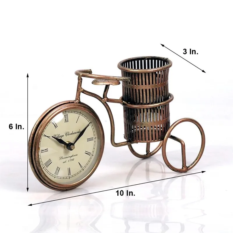 Bicycle-shaped metal pen stand with dimensions shown