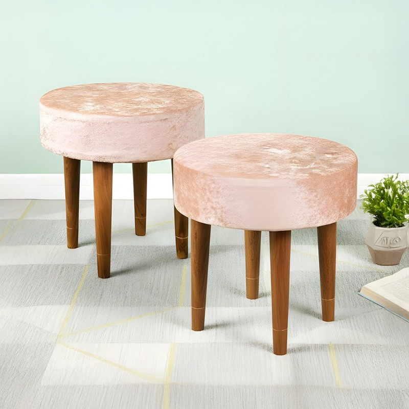 Pavex Sheesham Wooden Stools (Beige) - Set Of Two