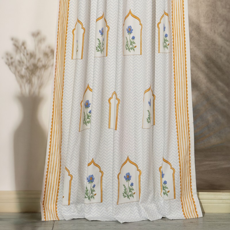Everdrap Printed Cotton Curtains (Yellow) - Set of Two - Door - 7 Feet