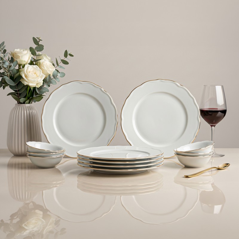 Westcott Tavia Porcelain Dinner Set (White & Gold) - 12 Piece Set