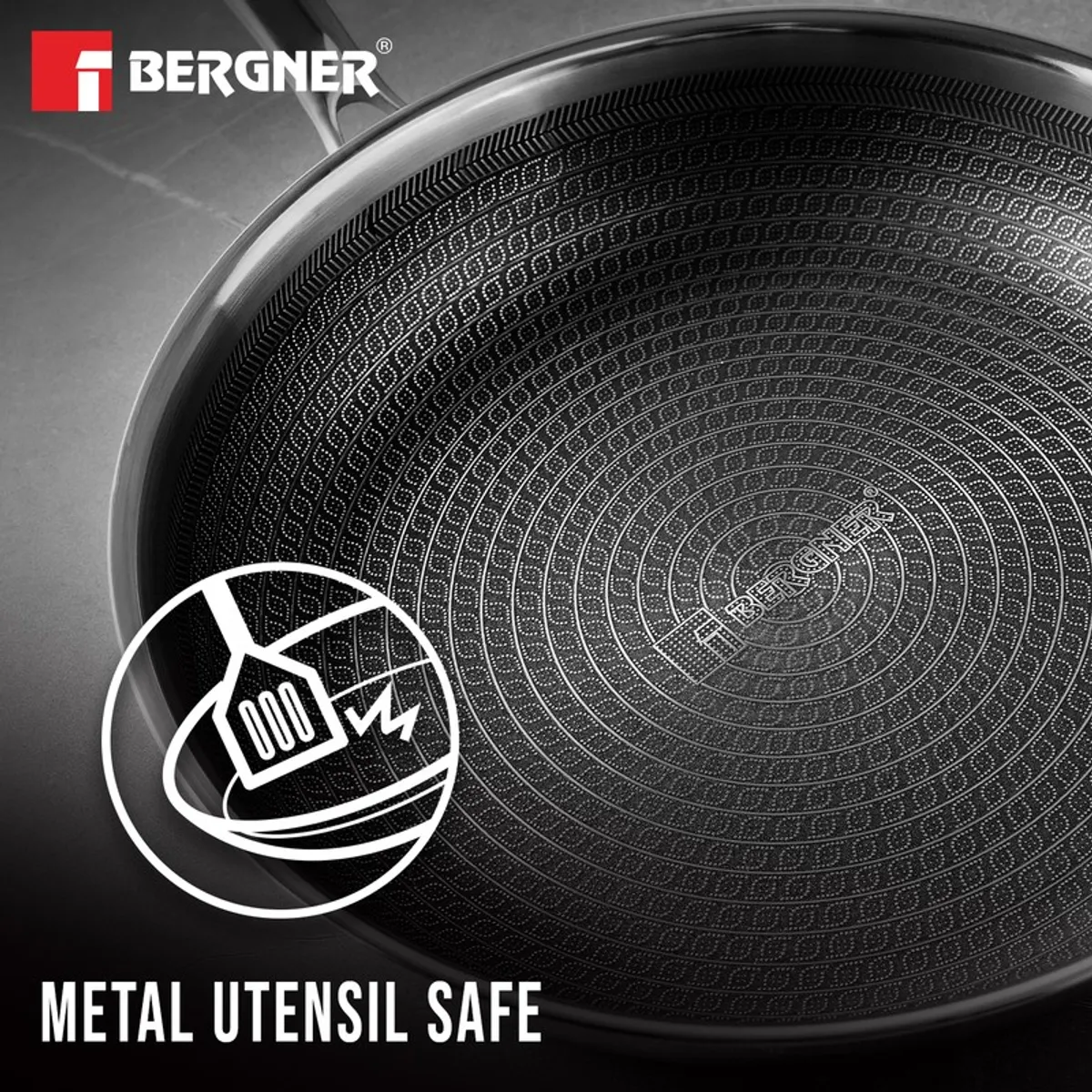 Close-up of the frying pan's textured cooking surface