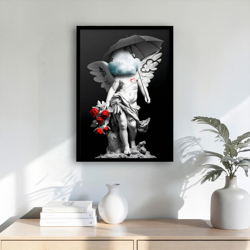 Umbrella Angel Wall Painting With Frame
