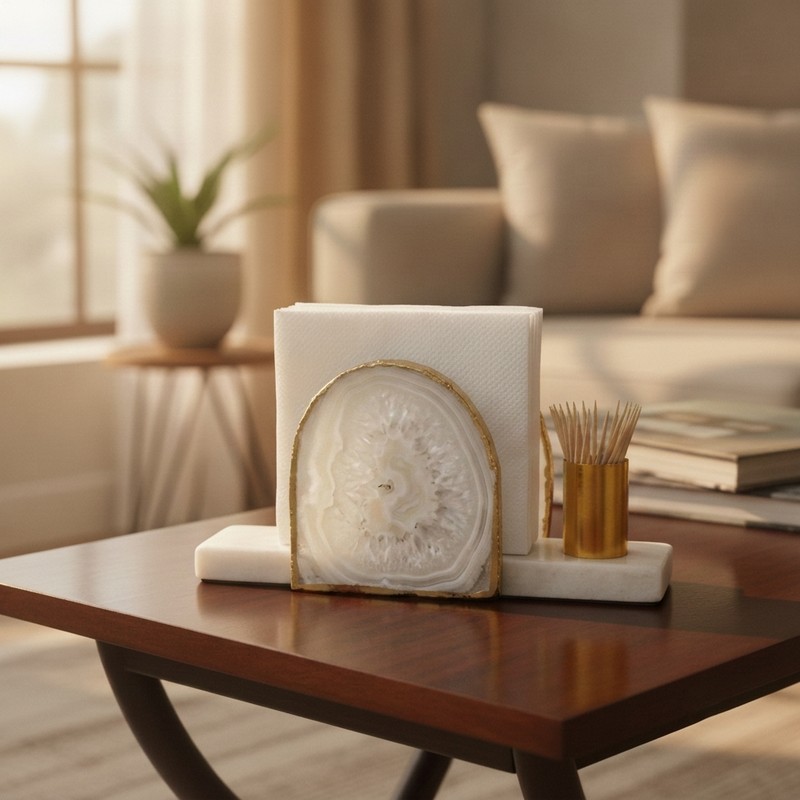 Tidal Arch Marble Tissue Holder - White