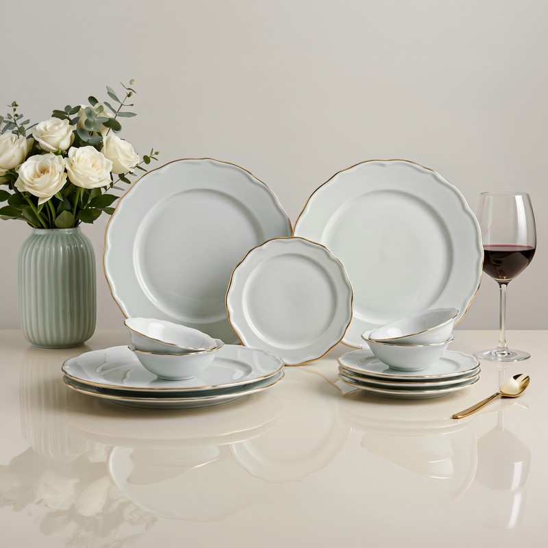 Westcott Porcelain Dinner Set (White & Gold) - 12 Piece Set