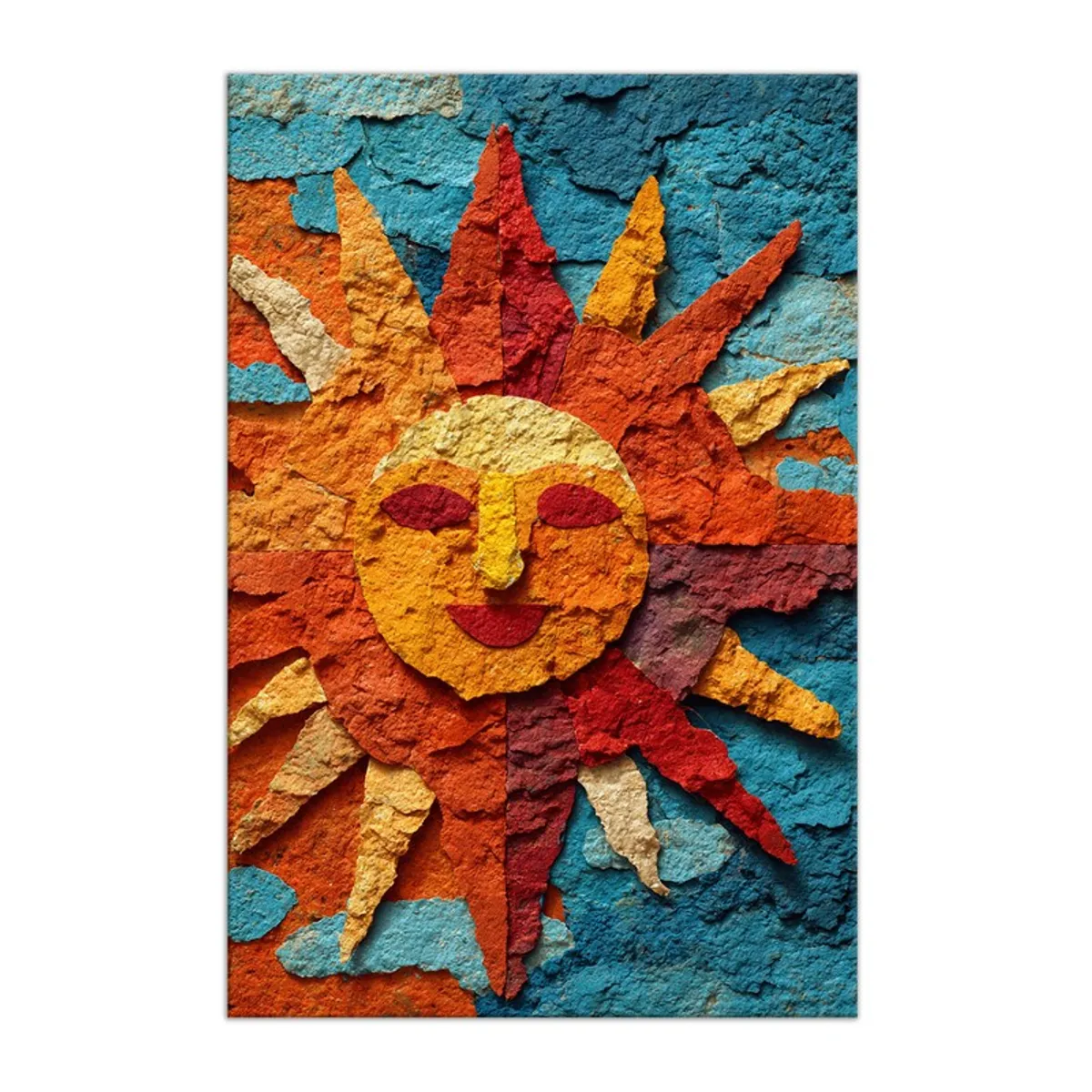 Front view of a rectangular multicolour sun motif canvas wall painting