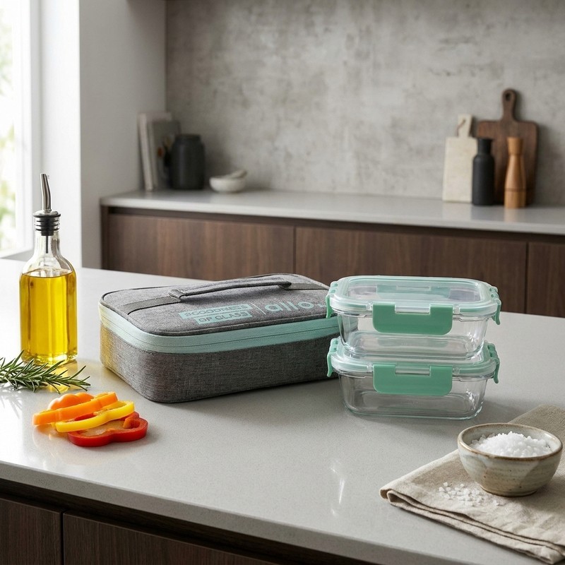 Jonas Lunchbox With Grey Bag (370 ML) - Set Of Two - 370 ML