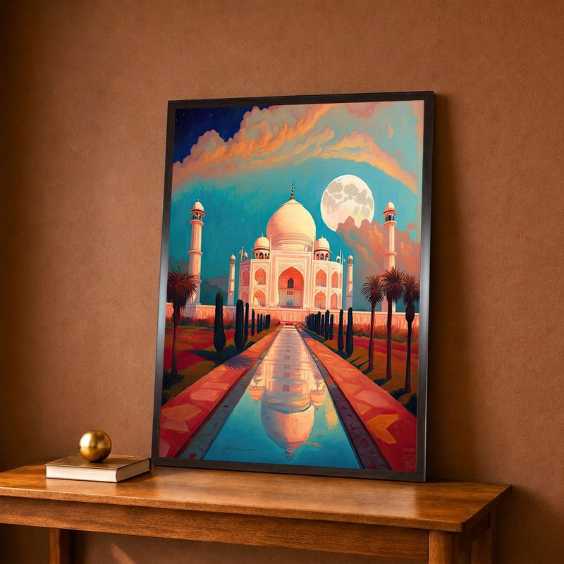 Moonlit Taj Serenity Canvas Wall Painting