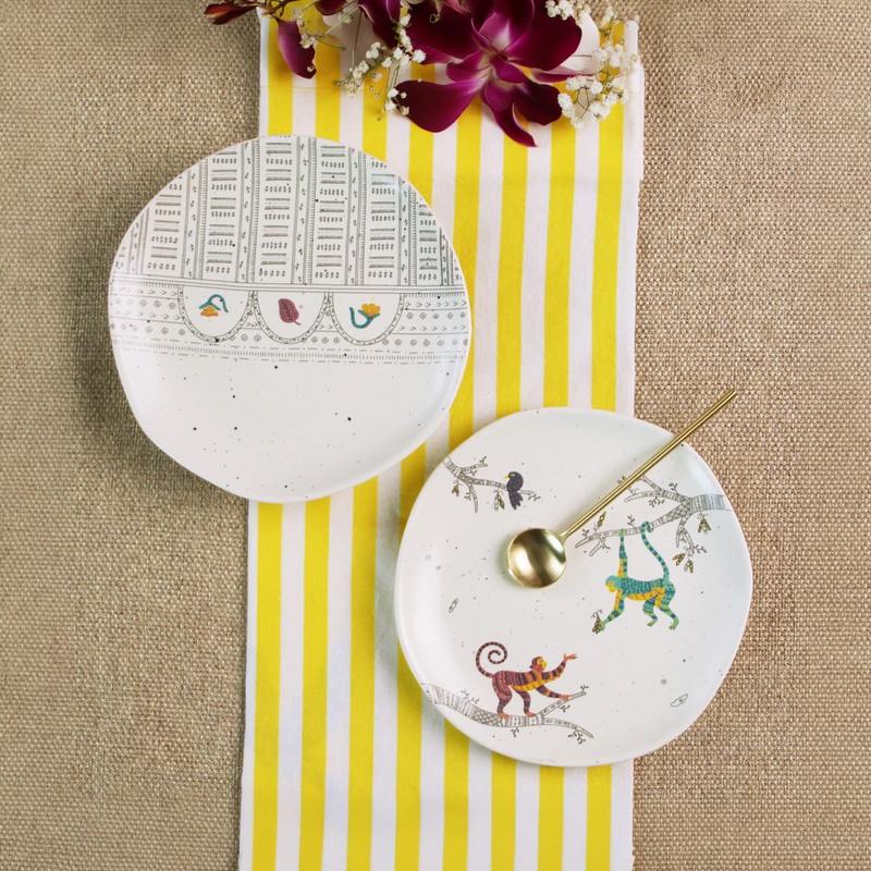 Safari Sketch Ceramic Quarter Plates - Set of Two