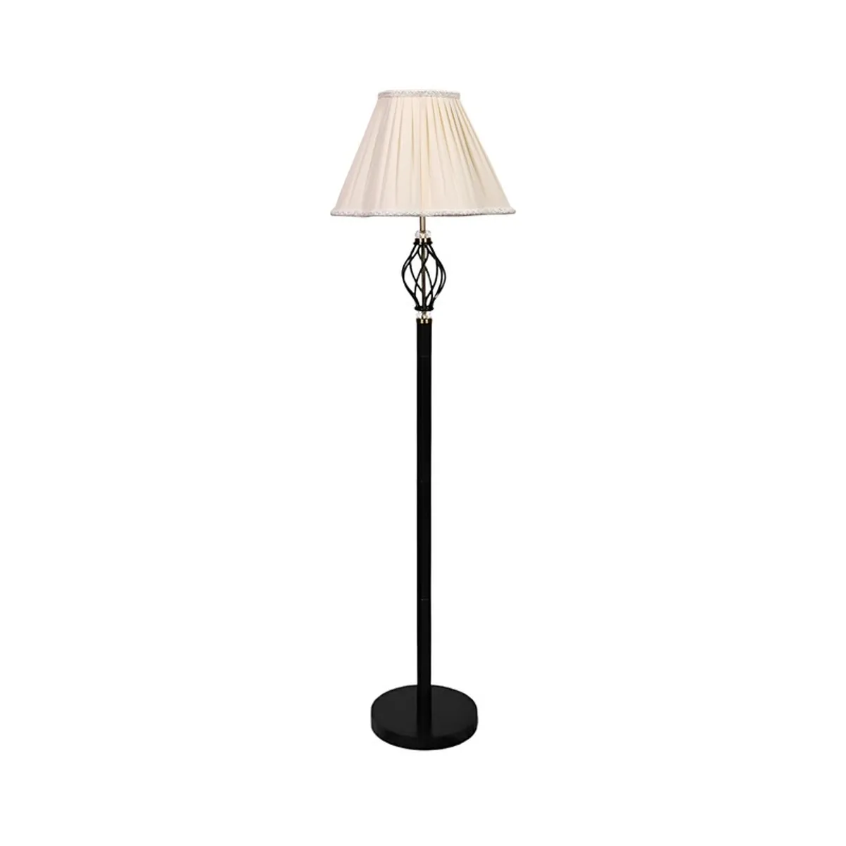 Full view of ivory pleated floor lamp on a white background