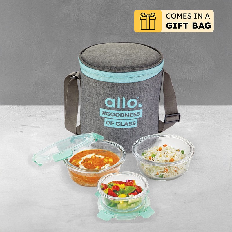 Pakvio Leak Proof Glass Lunch Box with Bag- Set of Three - Bundles