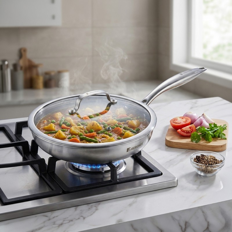 Prime Cook Triply,Stainless Steel Frying Pan - 1200 mL - 1200 mL